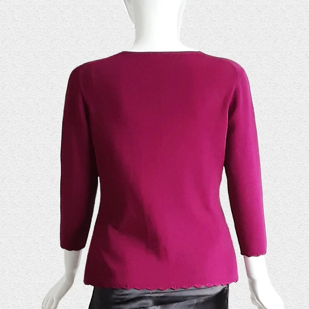 CUE Magenta Cardigan. Hand Embroidered and Beaded Multicolour Flowers - Picture 6 of 9